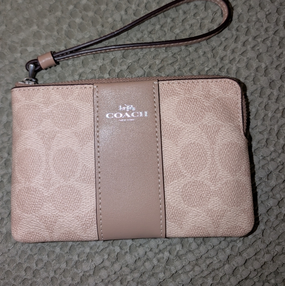 Coach Beige Signature Wristlet